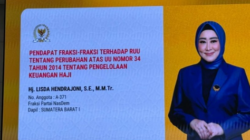 Anggota DPR RI Lisda Hendrajoni menyampaikan pandangan fraksi terkait RUU Keuangan Haji dalam rapat DPR